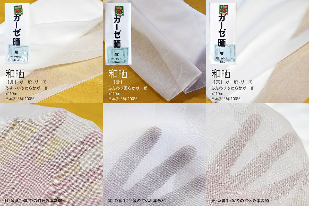 ガーゼ (天) 小巾 34cm×10m 糸番手40/打込90 生地は薄い 晒 綿100％ 日本製 皆様晒 夜明屋本店