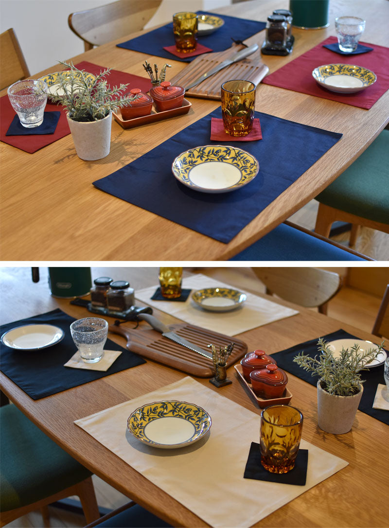 オックス コットン ランチョンマット 合わせ仕様 45×30cm カラーオックス place mat 日本製 綿100％ 10色 中厚で丈夫 丁寧な縫製 夜明屋本店