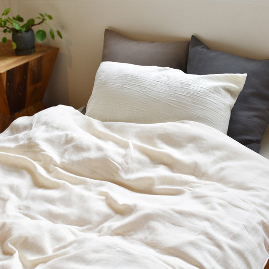 ダブルガーゼ ワッシャー 掛け布団カバー ボックスシーツ 枕カバー 日本製 手もみ風シワ加工 くつろぎシリーズ